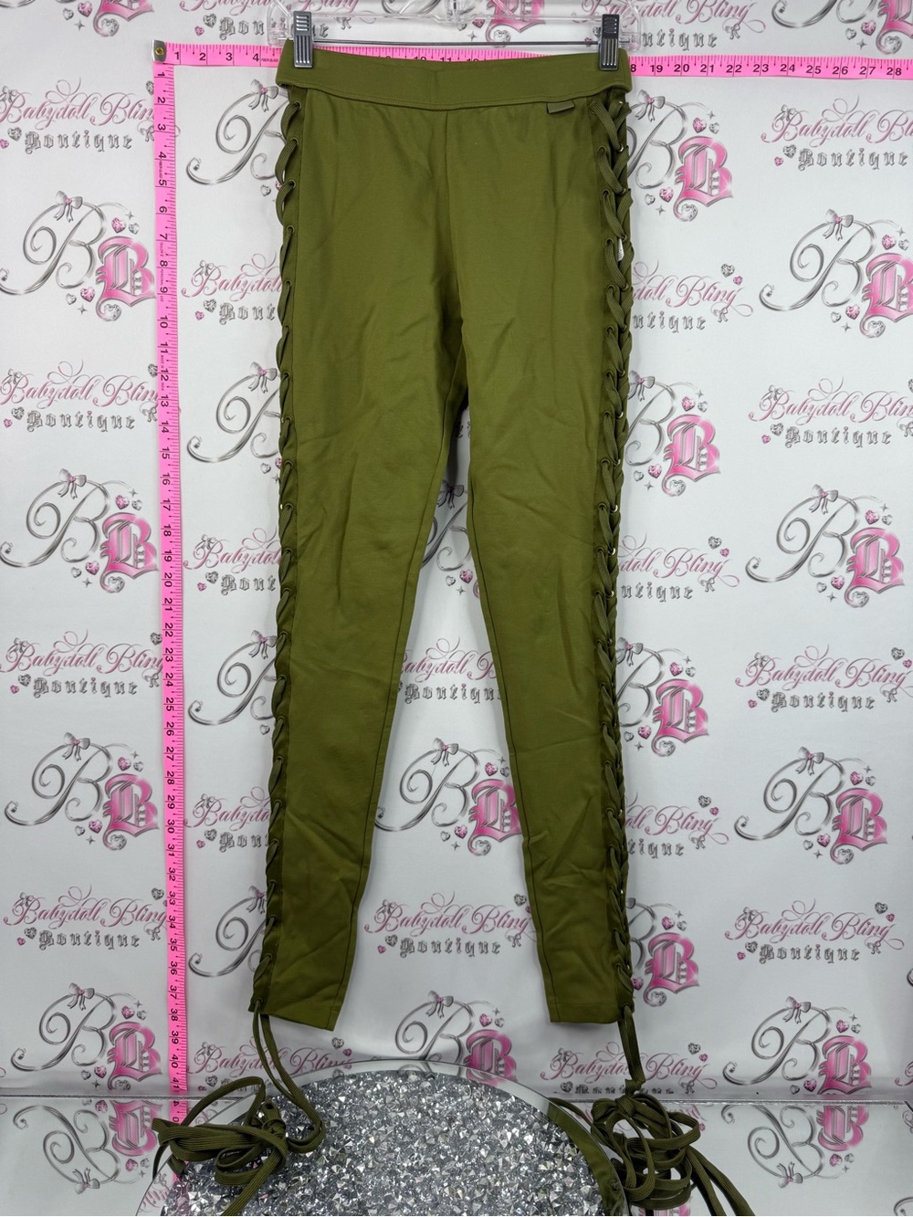 Rihanna fenty puma tights Olive Lace-Up Side Leggings lace up corset sides